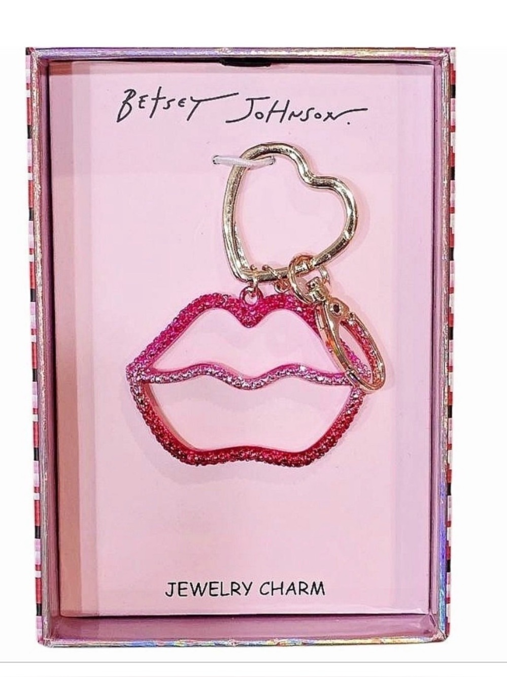 Betsey Johnson Glittery Pink Lips Keychain/Jewelry Bag Charm NIB $48 Retail